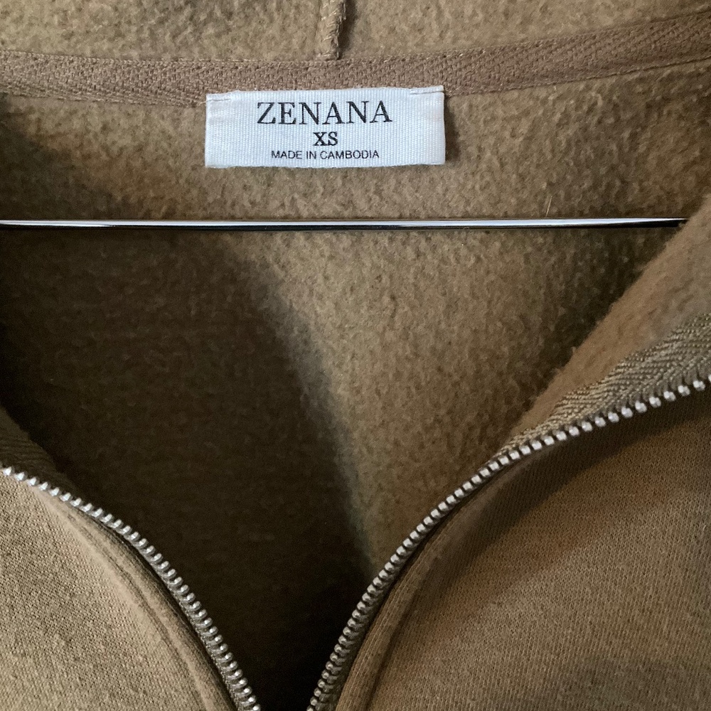Zenana Zip Up Hoodie Women’s XS Olive Green/Brown - Picture 6 of 6